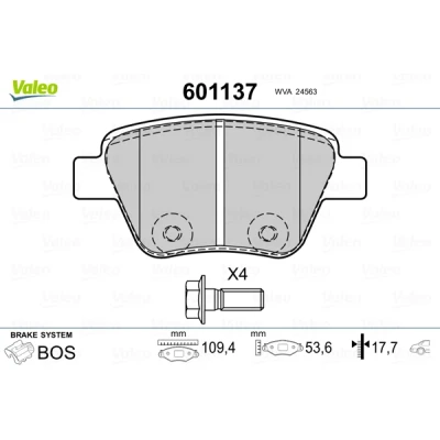 Bilde av VALEO 601137 Bremseklosser bakaksel med sikringsskruesett, antihyle blikk VOLKSWAGEN: GOLF 7, Caddy 3, 6, SKODA: Octavia 2 Combi