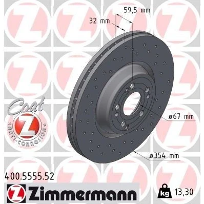 Bilde av ZIMMERMANN 400.5555.52 Bremseskiver 354 32 9/5 5 112 innvendig ventilert, hullet belagt høy karbon