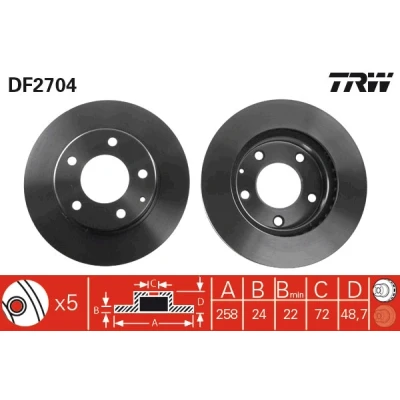 Bilde av TRW DF2704 Bremseskiver 258 24 5 114 ventilert spraylakkert høy karbon MAZDA: 626 IV Hatchback