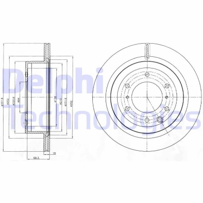 Bilde av DELPHI BG4263 Bremseskiver 332 18 6 ventilert oljet ubehandlet uten hjullager, ABS sensorring MITSUBISHI: PAJERO 4