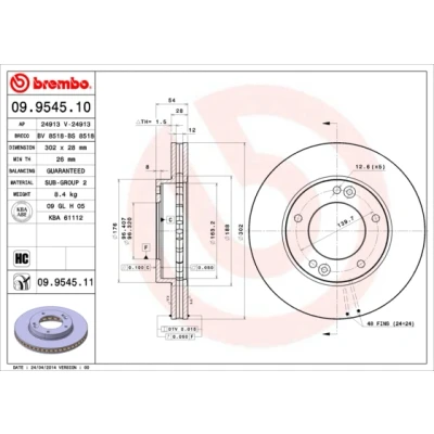 Bilde av BREMBO COATED DISC LINE 09.9545.11 Bremseskiver 302 28 5 innvendig ventilert belagt høy karbon KIA: SORENTO 1
