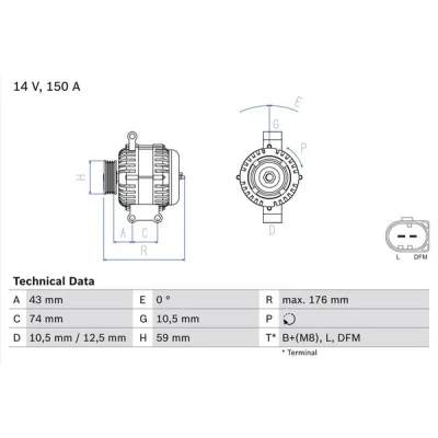 Bilde av BOSCH 0 986 047 920 Dynamo 14V 150A LAND ROVER: Defender SUV, FORD: Transit Mk6 Van
