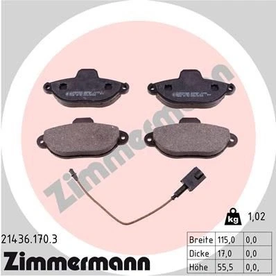 Bilde av ZIMMERMANN 21436.170.3 Bremseklosser inkl. slitasjevarselkontakt Bildet viser leveranseinnholdet FIAT: 500 Hatchback, C Cabrio, Panda II Hatchback