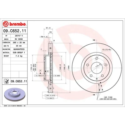 Bilde av BREMBO 09.C652.11 Bremseskiver 295 25 5 innvendig ventilert belagt MAZDA: CX 3, 3 Hatchback