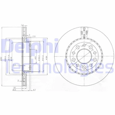 Bilde av DELPHI BG3995 Bremseskiver 292 22 5 ventilert oljet ubehandlet uten hjullager, ABS sensorring ALFA ROMEO: 159 Sportwagon, Sedan