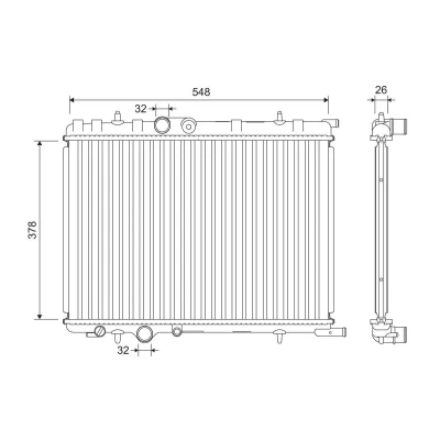 Bilde av VALEO 701190 Radiator Aluminium 26mm 378mm 548mm Kjøleribber loddet PEUGEOT: 307 Stasjonsvogn, Hatchback, CITROËN: Berlingo / First I Van