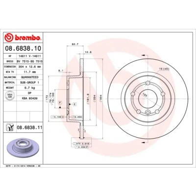 Bilde av BREMBO COATED DISC LINE 08.6838.11 Bremseskiver 304 12,6 5 fullt ut belagt LAND ROVER: Range Rover 3, Discovery 2, 2