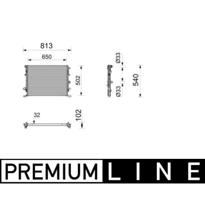 Bilde av MAHLE ORIGINAL Radiator Aluminium 650mm 502mm 32mm Kjøleribber loddet CR 2805 000P