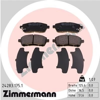 Bilde av ZIMMERMANN 24283.175.1 Bremseklosser med akustisk slitasjevarsel Bildet viser leveranseinnholdet SUZUKI: SWIFT 4, 5, MAZDA: 2 Hatchback