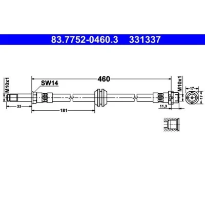 Bilde av ATE 83.7752 0460.3 Bremseslange 460 M10x1 BMW: 3 Touring, Sedan