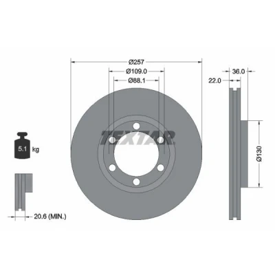 Bilde av TEXTAR 92075800 Bremseskiver 257 22 06/06 109 innvendig ventilert uten hjulfestebolt, hjulnav ISUZU: D Max 1 Pickup, Trooper I SUV Cabrio