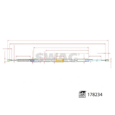 Bilde av SWAG 33 10 4439 Bremsekabel bakre venstre, høyre bak 1505 VOLKSWAGEN: Beetle Hatchback
