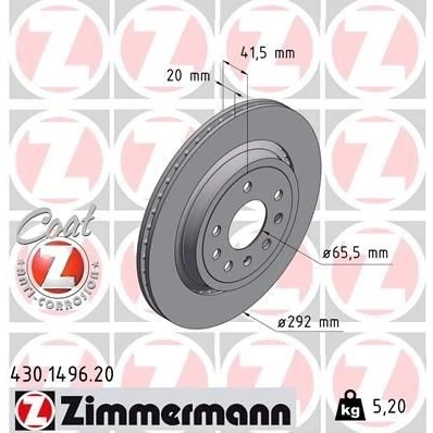 Bilde av ZIMMERMANN COAT Z 430.1496.20 Bremseskiver 292 20 8/5 5 110 utvendig ventilert belagt SAAB: 9 3 Sedan, Stasjonsvogn, Cabrio