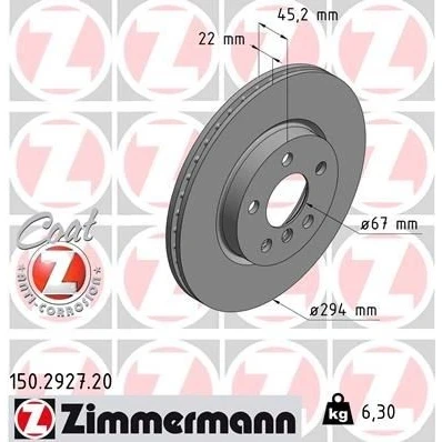 Bilde av ZIMMERMANN COAT Z 150.2927.20 Bremseskiver 294 22 6/5 5 112 innvendig ventilert belagt høy karbon BMW: 2 Active Tourer, Gran MINI: Hatchback