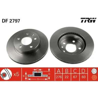 Bilde av TRW DF2797 Bremseskiver 276 22 5 112 ventilert spraylakkert høy karbon MERCEDES BENZ: Vito Minibuss, V Klasse, Van
