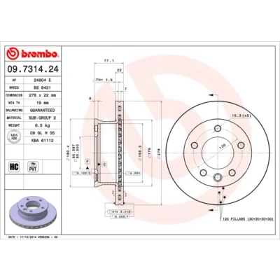Bilde av BREMBO 09.7314.24 Bremseskiver 276 22 5 innvendig ventilert høy karbon VOLKSWAGEN: LT 28 46 2 Kasten, 35 II Minibuss