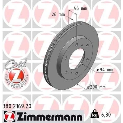 Bilde av ZIMMERMANN COAT Z 380.2169.20 Bremseskiver 290 26 8/6 6 140 innvendig ventilert belagt MITSUBISHI: Pajero 4, 3, Sport 1 SUV