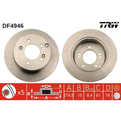 Bilde av TRW DF4946 Bremseskiver 275 10 5 114,3 fullt ut spraylakkert KIA: CARENS 2