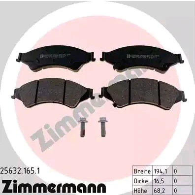Bilde av ZIMMERMANN 25632.165.1 Bremseklosser med akustisk slitasjevarsel skruer Bildet viser leveranseinnholdet FORD: Ranger Mk3, MAZDA: BT 50 Pick up
