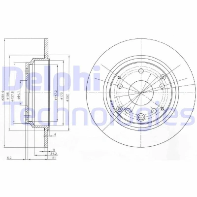 Bilde av DELPHI BG4095 Bremseskiver 282 9 5 fullt ut oljet ubehandlet uten hjullager, ABS sensorring HONDA: Accord 7 Tourer