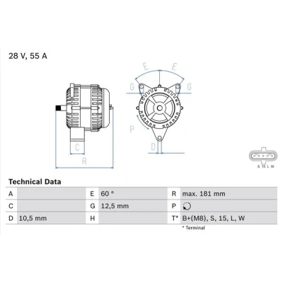Bilde av BOSCH 0 986 042 580 Dynamo 28V 55A