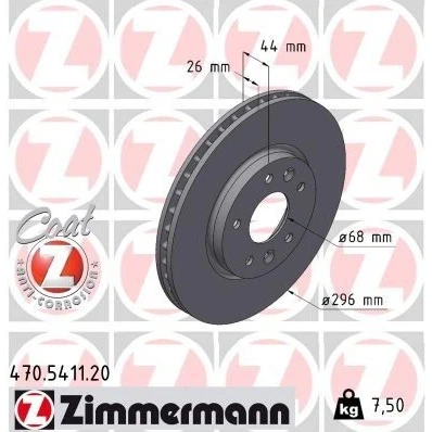 Bilde av ZIMMERMANN 470.5411.20 Bremseskiver 296 26 7/5 5 114 innvendig ventilert belagt