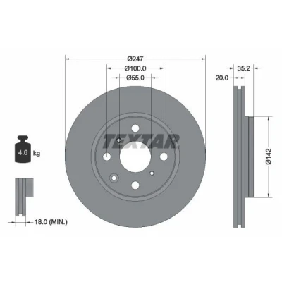 Bilde av TEXTAR PRO 92141903 Bremseskiver 247 20 04/07 100 utvendig ventilert belagt uten hjulfestebolt, hjulnav PEUGEOT: 108 Hatchback, 107 Hatchback
