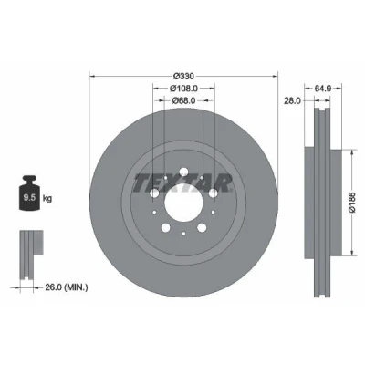 Bilde av TEXTAR PRO 92178303 Bremseskiver 330 28 05/10 108 innvendig ventilert belagt uten hjulfestebolt, hjulnav VOLVO: V70 2, S60 I