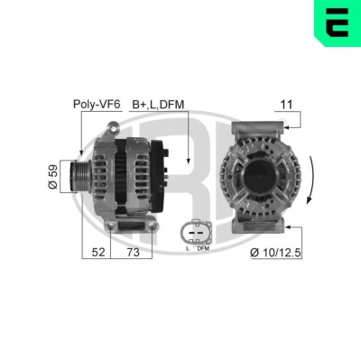 Bilde av ERA 210421A Dynamo 14V 150A PEUGEOT: Boxer Minibuss, Van, FIAT: Ducato III Flatvogn lastebil / Chassis, FORD: Transit Mk6 Van