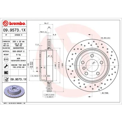 Bilde av BREMBO XTRA LINE 09.9573.1X Bremseskiver 320 22 5 perforert / ventilert belagt høy karbon med skruer BMW: X3