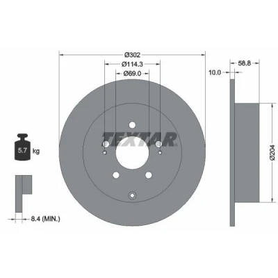 Bilde av TEXTAR PRO 92148403 Bremseskiver 302 10 05/08 114,3 fullt ut belagt uten hjulfestebolt, hjulnav MITSUBISHI: Grandis