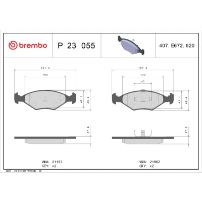 Bilde av BREMBO P 23 055 Bremseklosser ekskl. slitasjevarselkontakt uten tilbehør