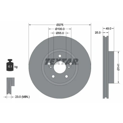 Bilde av TEXTAR PRO 92173103 Bremseskiver 275 25 05/07 100 innvendig ventilert belagt uten hjulfestebolt, hjulnav TOYOTA: Celica VII Coupé