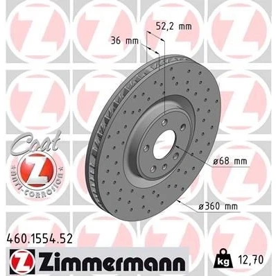 Bilde av ZIMMERMANN SPORT COAT Z 460.1554.52 Bremseskiver 360 36 6/5 5 112 innvendig ventilert, hullet belagt høy karbon PORSCHE: Macan