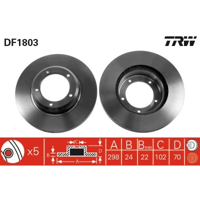 Bilde av TRW DF1803 Bremseskiver 298,5 24 5 127 ventilert høy karbon LAND ROVER: Defender Pick up, SUV
