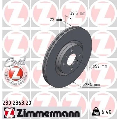 Bilde av ZIMMERMANN COAT Z 230.2363.20 Bremseskiver 284 22 6/4 4 98 innvendig ventilert belagt FIAT: Punto II Hatchback