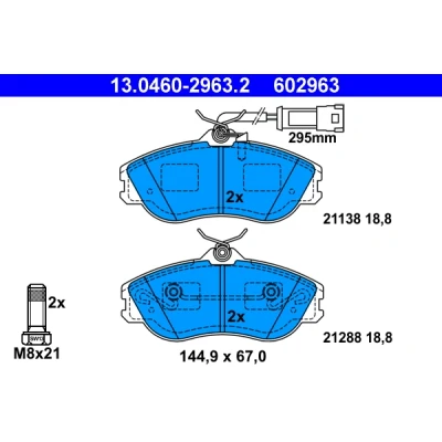 Bilde av ATE 13.0460 2963.2 Bremseklosser inkl. slitasjevarselkontakt med bremsecaliperskruer AUDI: 80 B4 Sedan, Coupe B3, 90 B3
