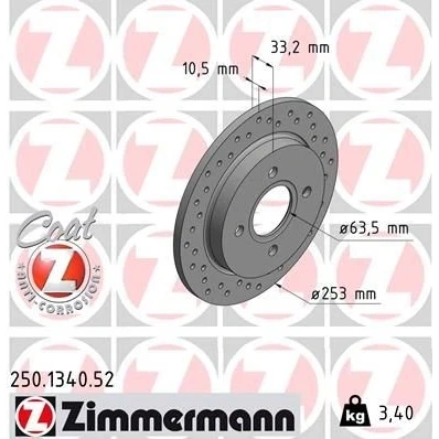 Bilde av ZIMMERMANN SPORT COAT Z 250.1340.52 Bremseskiver 253 10 4/4 4 108 fullt ut, hullet belagt FORD: FIESTA 6, Sierra Mk2 Hatchback, Mk1 Hatchback