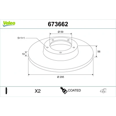 Bilde av VALEO Bremseskive PEUGEOT: 806 MPV bakaksel 295mm 10mm 5 hull fullt ut 673662 4246J6,9566928380,4246J5 Bremseskiver, Skivebremser