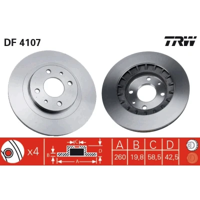 Bilde av TRW DF4107 Bremseskiver 260 19,8 4 98 ventilert spraylakkert LADA: Priora Sedan