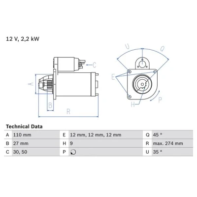 Bilde av BOSCH 0 986 013 660 Starter 12 2,2 9 FIAT: Ducato I Van, Flatvogn lastebil/Chassis