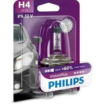 Bilde av Halogenlampe PHILIPS VisionPlus H4 P43t 38, passer mange bilmodeller, 000 544 9094, 000000 000374, 025816, 030005050038, 072601 012803,