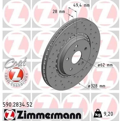 Bilde av ZIMMERMANN 590.2834.52 Bremseskiver 328 28 7/5 5 114 utvendig ventilert, hullet belagt høy karbon TOYOTA: RAV4 IV SUV