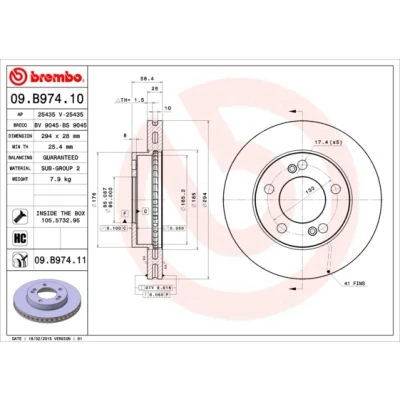 Bilde av BREMBO COATED DISC LINE 09.B974.11 Bremseskiver 294 28 5 innvendig ventilert belagt høy karbon med skruer SSANGYONG: Rexton / 2