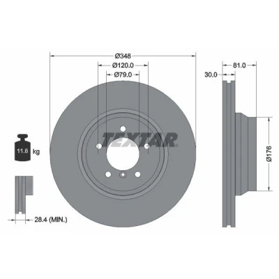 Bilde av TEXTAR PRO+ 92122905 Bremseskiver 348 30 05/06 120 innvendig ventilert belagt høy karbon uten hjulfestebolt, hjulnav BMW: 7