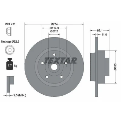 Bilde av TEXTAR PRO 92232603 Bremseskiver 274 11 05/05 114,3 fullt ut belagt med integrert magnetisk senorring, hjullager RENAULT: SCENIC 3, GRAND 3