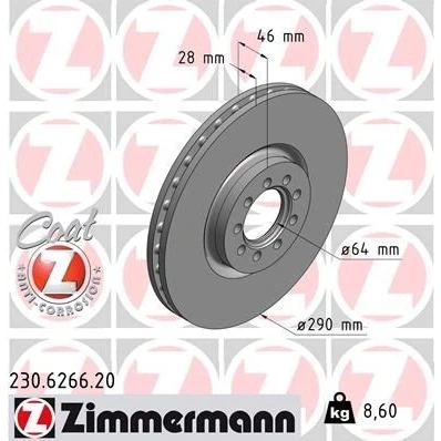 Bilde av ZIMMERMANN COAT Z 230.6266.20 Bremseskiver 290 28 9/5 5 95 innvendig ventilert belagt IVECO: Daily 4 Kasten/Kombi, V Varebil / Stasjonsvogn