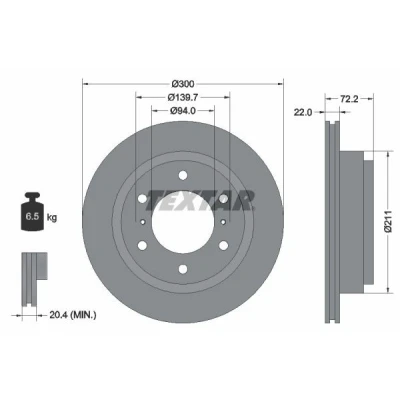 Bilde av TEXTAR PRO 92135103 Bremseskiver 300 22 06/08 139,7 innvendig ventilert belagt uten hjulfestebolt, hjulnav MITSUBISHI: PAJERO 4, 3