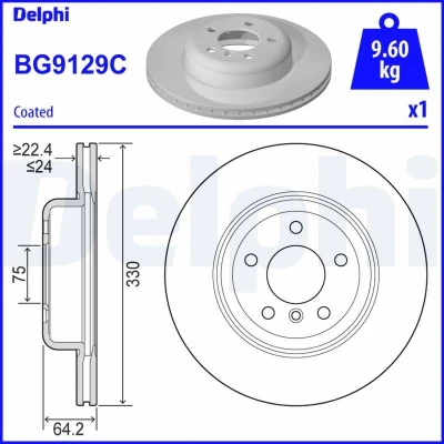 Bilde av DELPHI BG9129C Bremseskiver 330, 24 5 ventilert belagt høy karbon uten hjullager, ABS sensorring BMW: Touring, Sedan