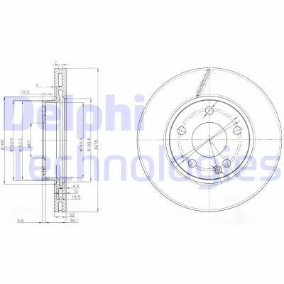 Bilde av DELPHI BG3845C Bremseskiver 276 22 5 ventilert belagt ubehandlet uten hjullager, ABS sensorring MERCEDES BENZ: B Klasse, A Klasse